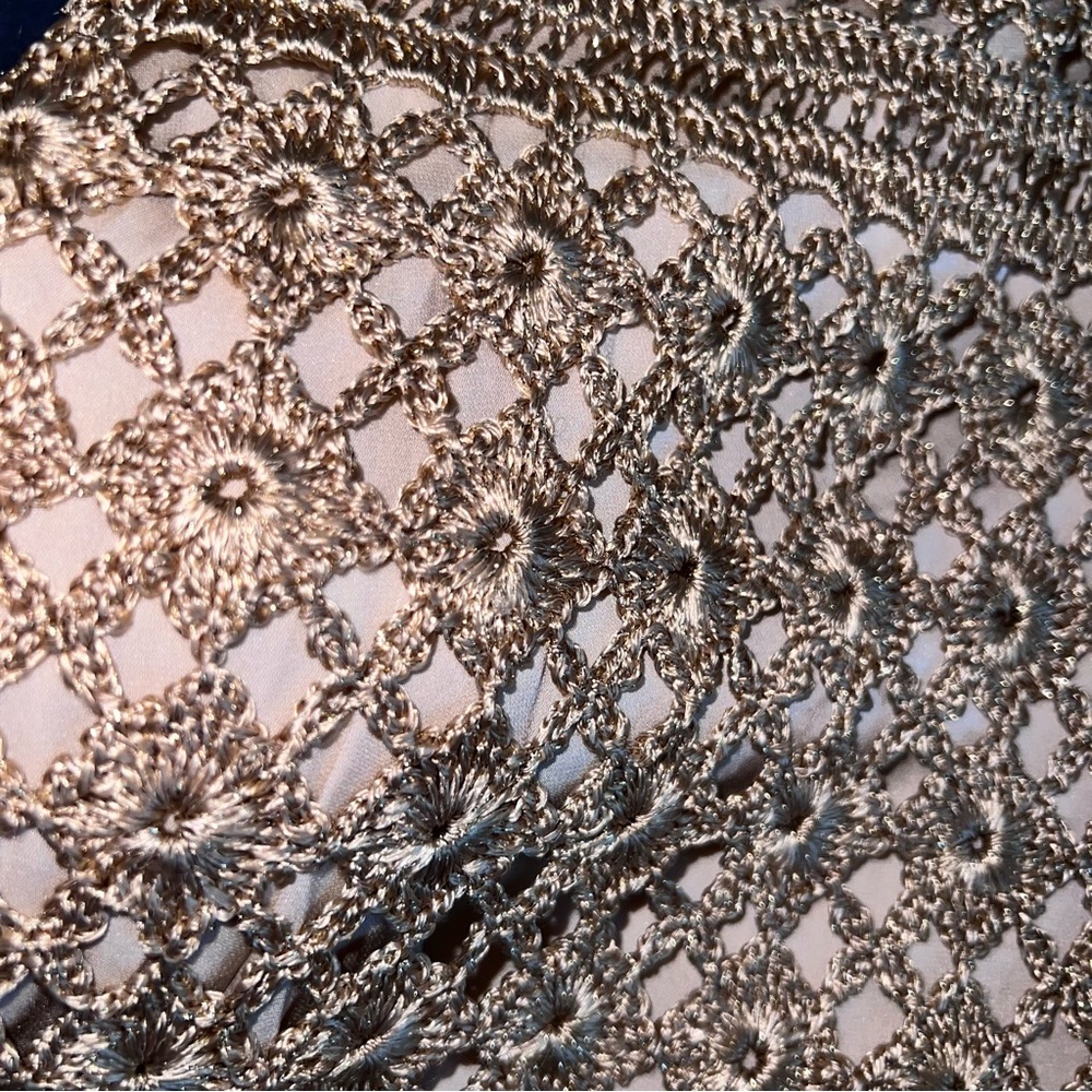 Diane Von Furstenberg Crochet Dress Women’s Medium Metallic Gold B6 - Picture 10 of 11